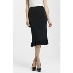 NEW Ming Wang Midi Pencil Skirt Ruffle Flounce Hem Acrylic Knit Black Womens M